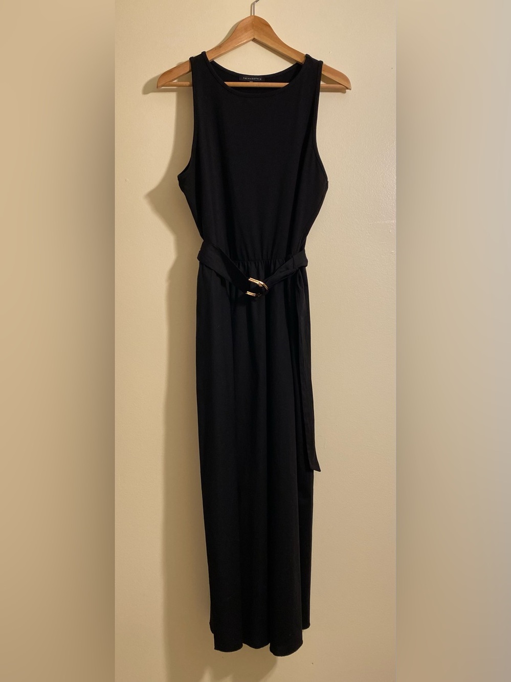 TASH + SOPHIE Women's Black Sleeveless Maxi Dress with Waist Belt. Size L